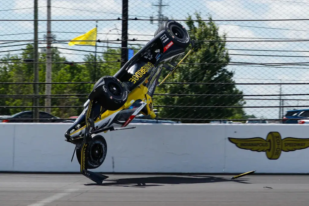 Colton Herta goes flying in scary crash during Indy 500 qualifiers, marking third incident of the weekend