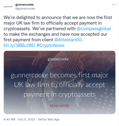 Gunnercooke joins the crypto party by accepting BTC and other assets