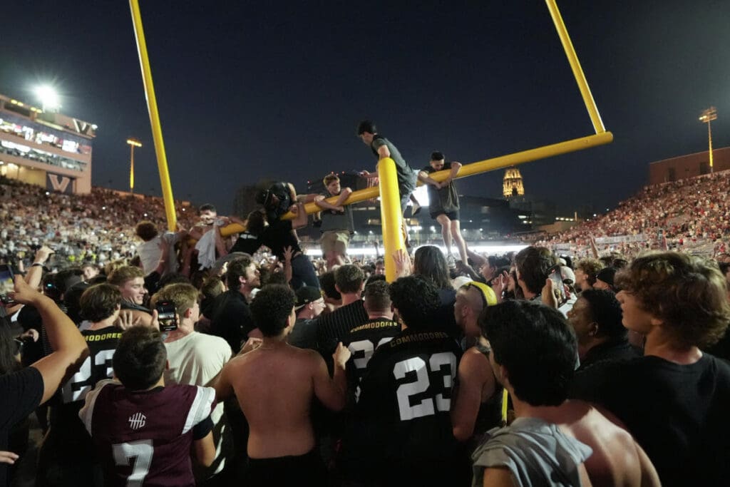 Vanderbilt fans tear down goal posts after Alabama upset, social media follows trek to Nashville