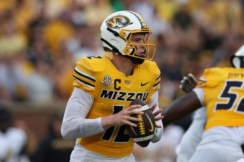 No. 19 Missouri QB Brady Cook leaves game vs. Auburn in first quarter with ankle injury