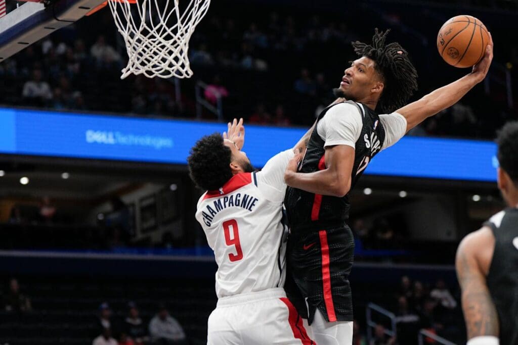 Portland’s Shaedon Sharpe enters Dunk of the Year territory with wild one-handed slam over Justin Champagnie