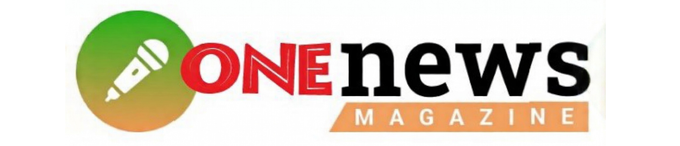 Logo for One News Magazine featuring a green–orange gradient circle with a pencil icon and the word 'ONE' in red, followed by 'news' in black and 'MAGAZINE' in orange