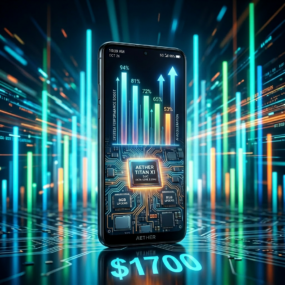 Smartphone displaying system performance boost percentages and SoC details